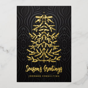 Seizoensgroeten Moderne kerstboom Damask Folie Feestdagenkaart
