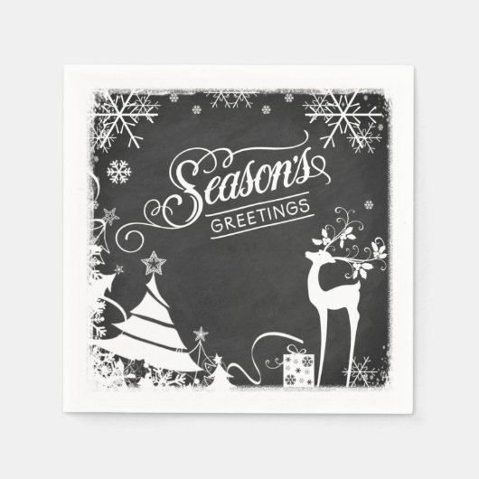 Seizoensgroeten Papier Napkins | Chalkboard Deer Servetten (Voorkant)