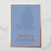 Seizoensgroeten Pinecone Modern Blauw Zakelijk Folie Feestdagenkaart (Voorkant)