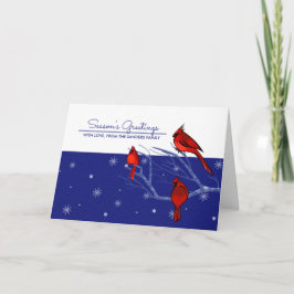 Seizoensgroeten. Red Cardinals Kerstmis Feestdagen Kaart