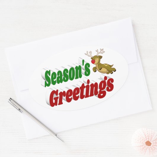 Seizoensgroeten Reindekerst-typografie Ovale Sticker (Envelop)