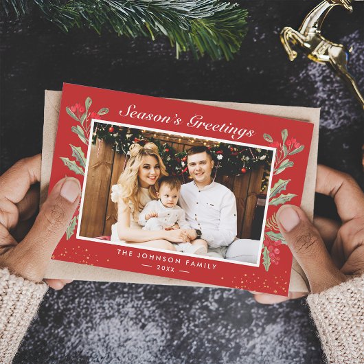 Seizoensgroeten Rode Berries kerstfoto Feestdagenkaart