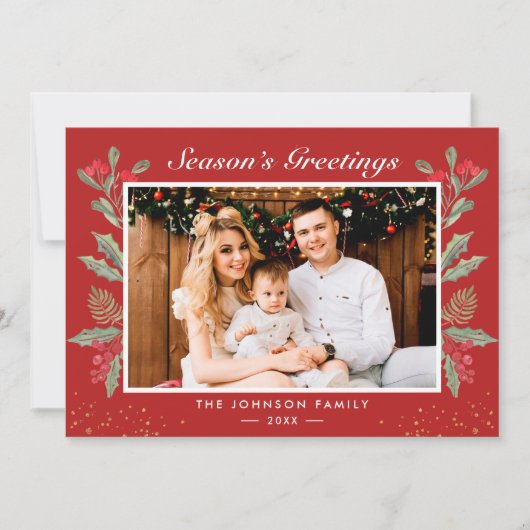 Seizoensgroeten Rode Berries kerstfoto Feestdagenkaart (Voorkant)