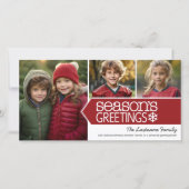 Seizoensgroeten Rood Wit - 3 foto's Feestdagenkaart (Voorkant)