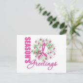 Seizoensgroeten Roze Lint Wreath Feestdagenkaart (Staand voorkant)