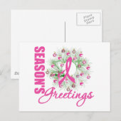 Seizoensgroeten Roze Lint Wreath Feestdagenkaart (Voorkant / Achterkant)