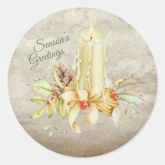Seizoensgroeten Script Kerst Kaars Bloem Ronde Sticker (Voorkant)
