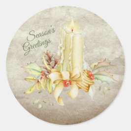 Seizoensgroeten Script Kerst Kaars Bloem Ronde Sticker