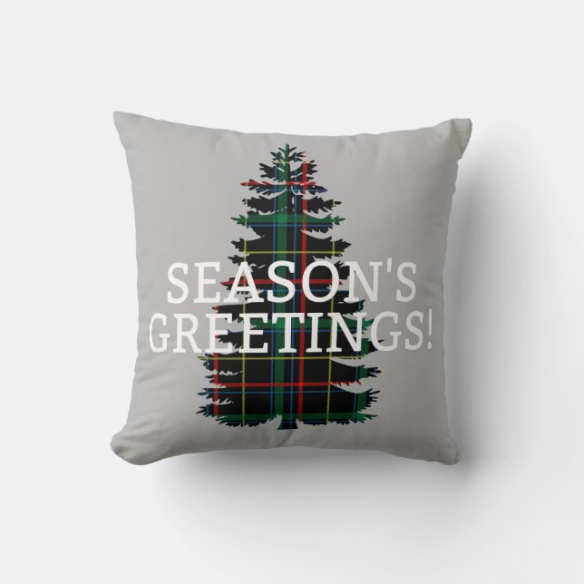 Seizoensgroeten Tartan Pset kerstboom Kussen (Voorkant)