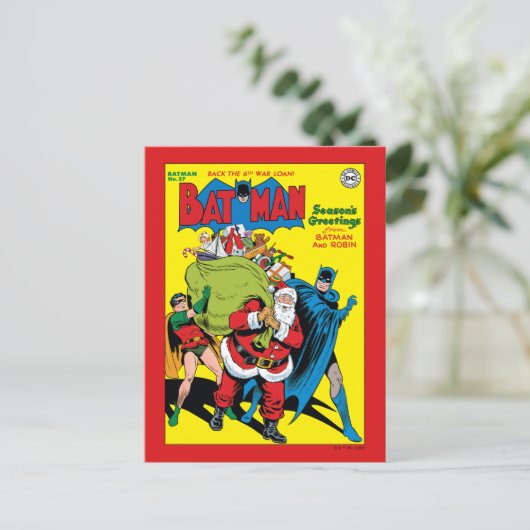 Seizoensgroeten van Batman en Robin Feestdagenkaart (Staand voorkant)