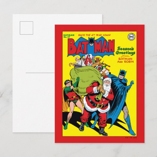 Seizoensgroeten van Batman en Robin Feestdagenkaart (Voorkant / Achterkant)