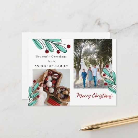 Seizoensgroeten Veerkerstfotofeestdag Briefkaart (Voorkant / Achterkant in situ)