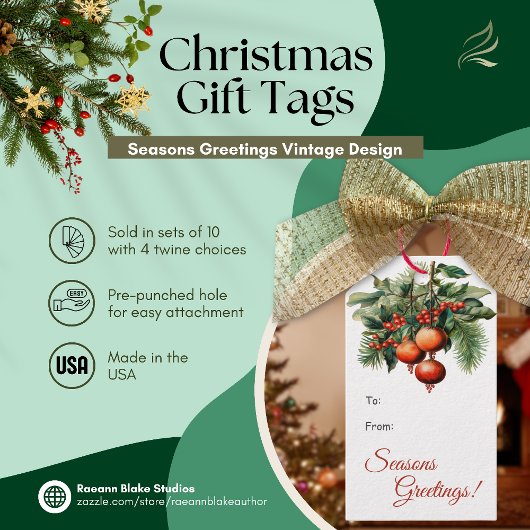 Seizoensgroeten Vintage Design Kerstmis Cadeaulabel