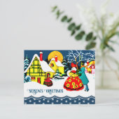 Seizoensgroeten. Vintage-kerstscène Feestdagenkaart (Staand voorkant)