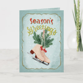 Seizoensgroeten Vintage Schaatsen Kerst en Oud en  Kaart