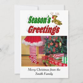 Seizoensgroeten vliegende kerstfoto Reindester Feestdagenkaart