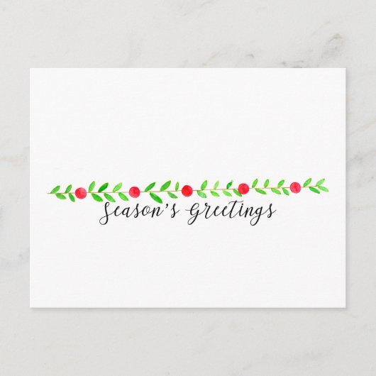 Seizoensgroeten, waterverf kerstbanner briefkaart (Voorkant)