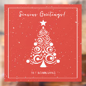 Seizoensgroeten Witte Kerstboom op Rood Raamsticker (Vel 2)