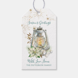 Seizoensgroeten Witte Poinsettia Familienaam Cadeaulabel