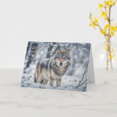 Seizoensgroeten Wolf in de Sneeuw Kerstmis Kaart (Gele Bloem)