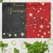 Seizoensgroeten - Zwarte, rode en gouden kerst Theedoek (Gevouwen)