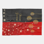 Seizoensgroeten - Zwarte, rode en gouden kerst Theedoek (Horizontaal)