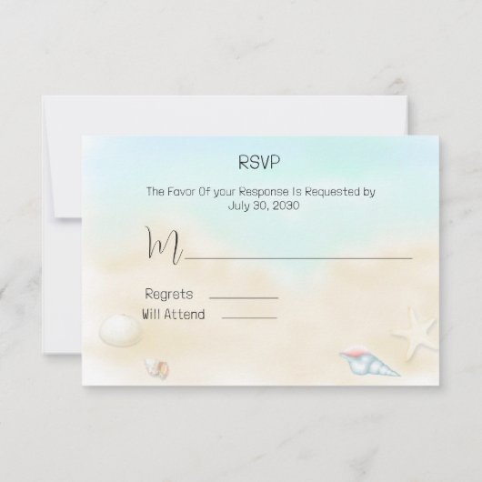 Seizoenshellen op het Beach Wedding RSVP Kaartje (Achterkant)