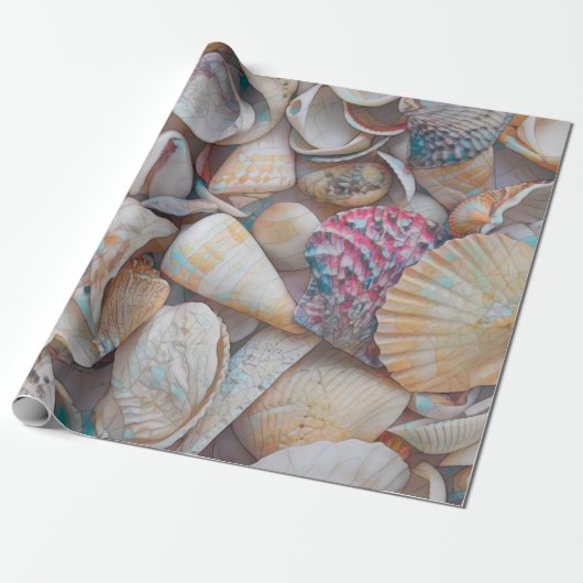 Seizoenshells Ocean Beach Mosaic Art-ontkoppeling Cadeaupapier (Uitgerold)