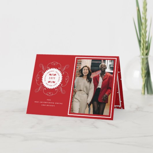 Seizoenskinderen Klassieke zegelfotobusiness Feestdagen Kaart (Voorkant)