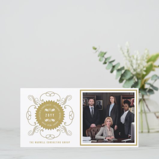 Seizoenskinderen Klassieke zegelfotobusiness Feestdagenkaart (Staand voorkant)