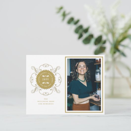 Seizoenskinderen Klassieke zegelfotobusiness Feestdagenkaart (Staand voorkant)