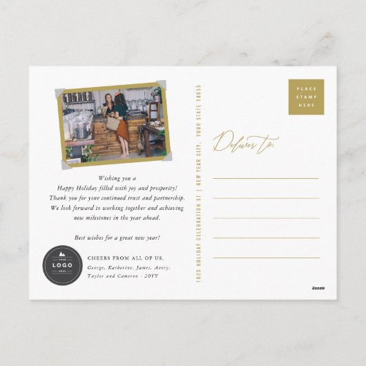 Seizoenskinderen Klassieke zegelfotobusiness Feestdagenkaart (Achterkant)