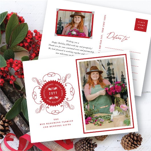 Seizoenskinderen Klassieke zegelfotobusiness Feestdagenkaart