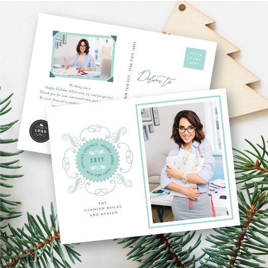 Seizoenskinderen Klassieke zegelfotobusiness Feestdagenkaart