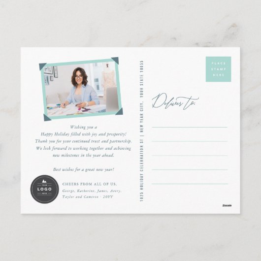 Seizoenskinderen Klassieke zegelfotobusiness Feestdagenkaart (Achterkant)