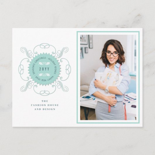 Seizoenskinderen Klassieke zegelfotobusiness Feestdagenkaart (Voorkant)