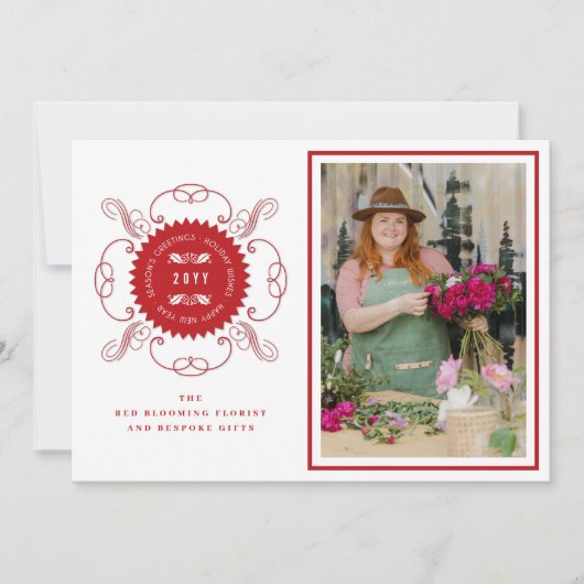 Seizoenskinderen Klassieke zegelfotobusiness Feestdagenkaart (Voorkant)