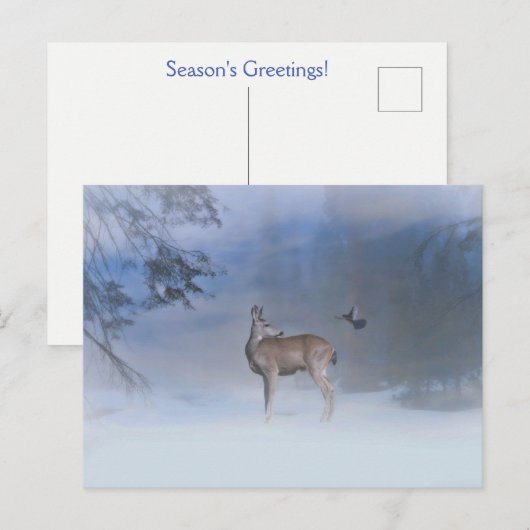Seizoensstokken Groetsen Blauwe Vogel Deer Briefkaart (Voorkant / Achterkant)