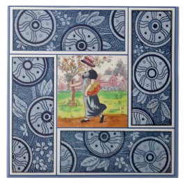 Seizoenstegels: Spring van Kate Greenaway Repro 18 Tegeltje