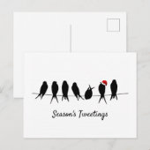 SeizoensTweetings zwarte vogels op een draad Feestdagenkaart (Voorkant / Achterkant)