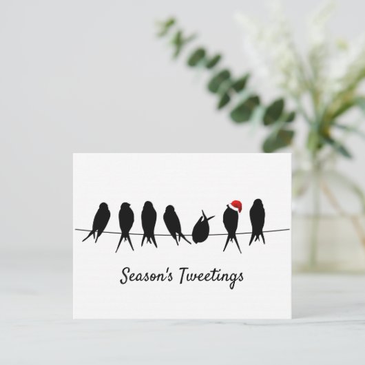SeizoensTweetings zwarte vogels op een draad Feestdagenkaart (Staand voorkant)