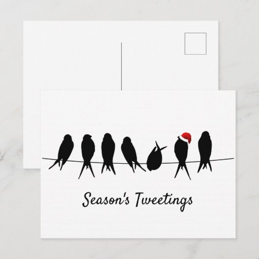 SeizoensTweetings zwarte vogels op een draad Feestdagenkaart (Voorkant / Achterkant)