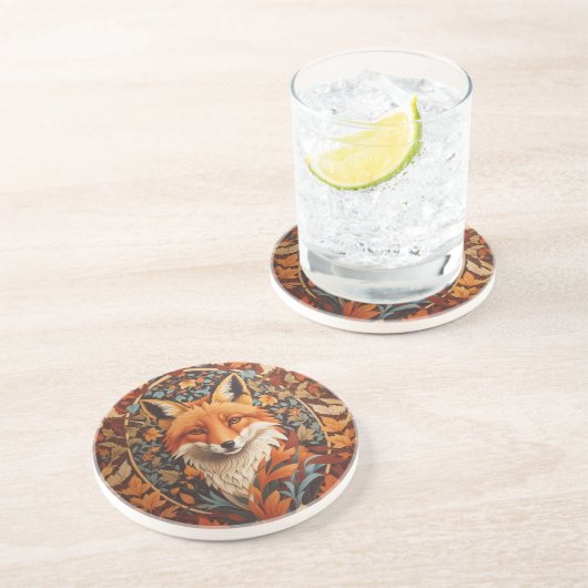 Seizoensval laat Red Fox Face achter Zandsteen Onderzetter (Zijkant)