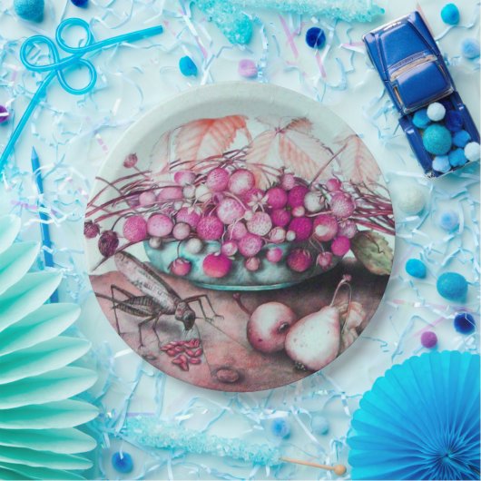 SEIZOENSVRUCHTEN AARDBEIEN PEREN EN BLADEREN PAPIEREN BORDJE (Feest)