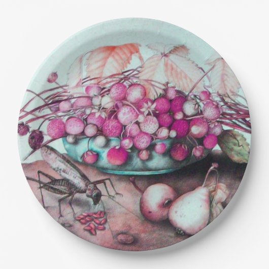 SEIZOENSVRUCHTEN AARDBEIEN PEREN EN BLADEREN PAPIEREN BORDJE (Voorkant)