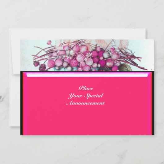 SEIZOENSVRUCHTEN / AARDBEIEN, PEREN Fuchsia roze Aankondiging (Achterkant)