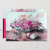 SEIZOENSVRUCHTEN / AARDBEIEN, PEREN Fuchsia roze Aankondiging (Voorkant / Achterkant)