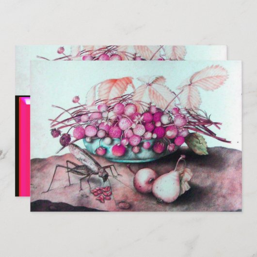 SEIZOENSVRUCHTEN / AARDBEIEN, PEREN Fuchsia roze Aankondiging (Voorkant / Achterkant)