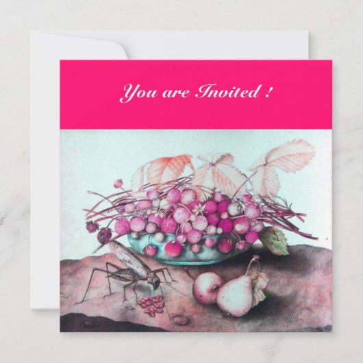 SEIZOENSVRUCHTEN / AARDBEIEN, PEREN Fuchsia roze Kaart (Voorkant)