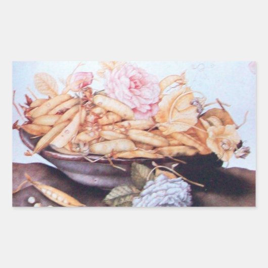 SEIZOENVRUCHTEN 6 - BEANEN EN ROZEN RECHTHOEKIGE STICKER (Voorkant)